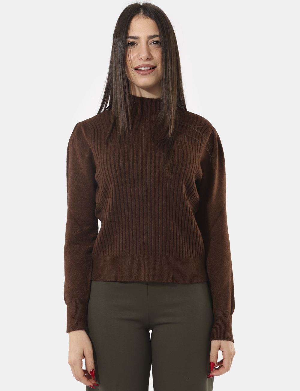 S65YBEX23321-SA_MORO_AI25_5 Maglione Sandro Ferrone Marrone - Maglione a coste con manica a sbuffo.Cod. art. S65YBEX23321 SAVi ricordiamo che tutti i no