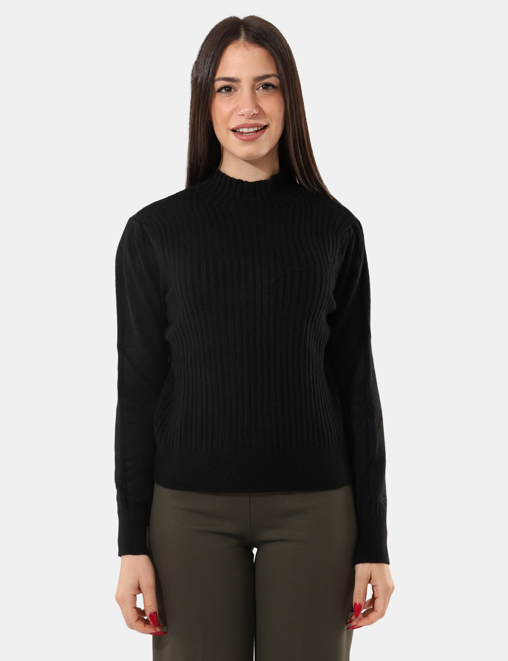 S65YBEX23321-SA_NERO_AI25_5 Maglione Sandro Ferrone Nero - Maglione a coste con manica a sbuffo.Cod. art. S65YBEX23321 SAVi ricordiamo che tutti i nostr