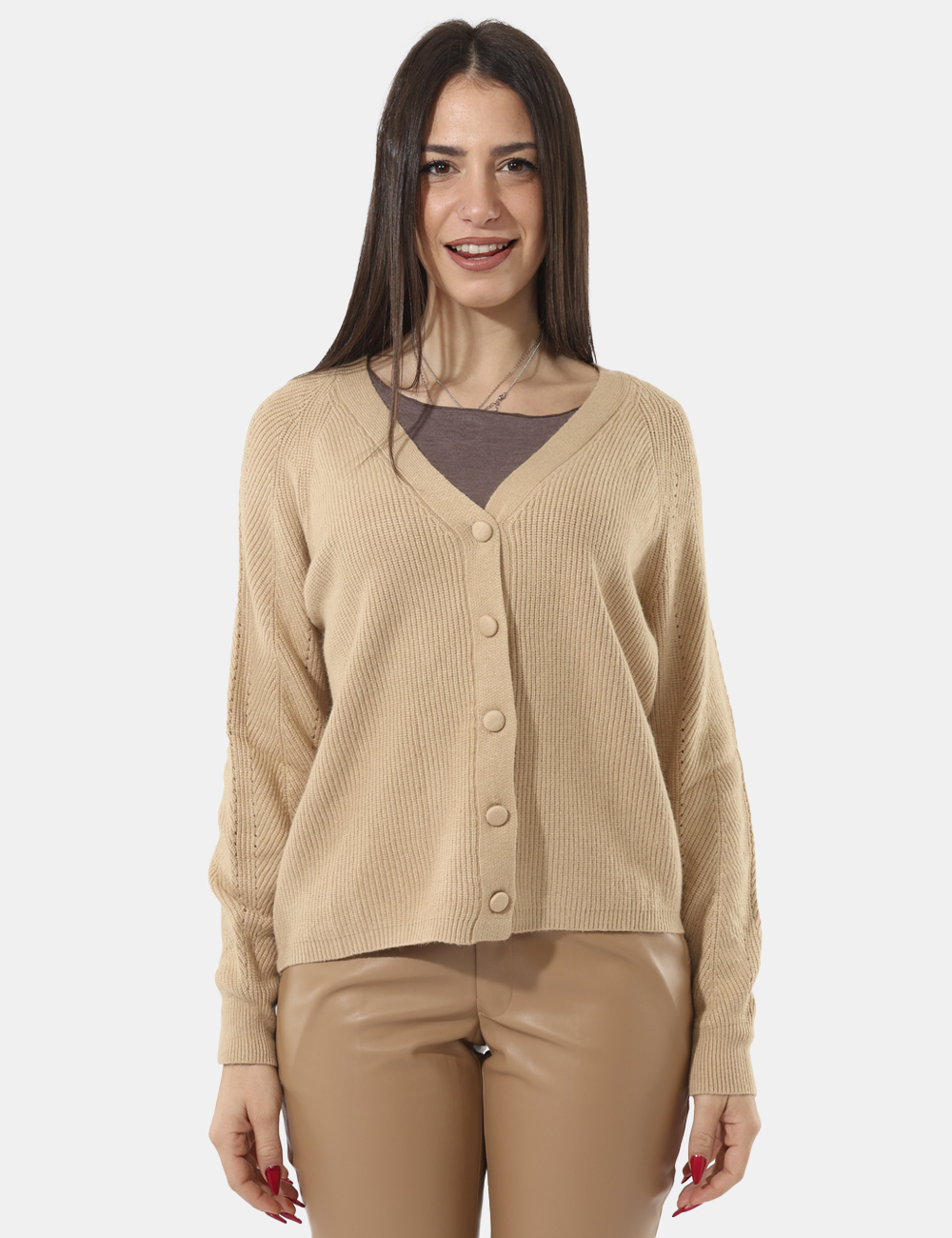 S65YBEX23511-SA_NOCCIOLA_AI25_5 Cardigan Sandro Ferrone Beige - Cardigan morbido e con bottoni. Ideale abbinato a jeans e stivaletti.Cod. art. S65YBEX23511