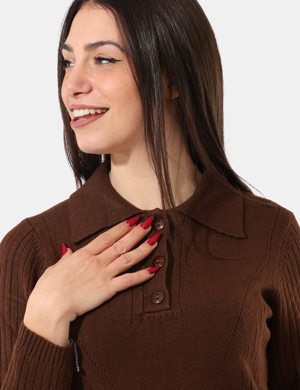 S65YBEX23633-SA_MORO_AI25_4 Abito in maglia Sandro Ferrone Marrone - Maxi pull, morbido con bottoni e colletto.Cod. art. S65YBEX23633 SAVi ricordiamo ch