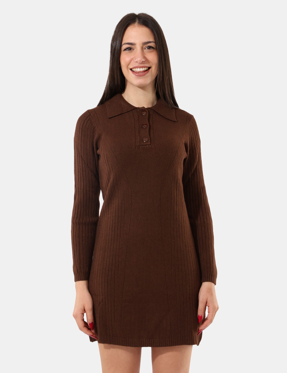 S65YBEX23633-SA_MORO_AI25_5 Abito in maglia Sandro Ferrone Marrone - Maxi pull, morbido con bottoni e colletto.Cod. art. S65YBEX23633 SAVi ricordiamo ch