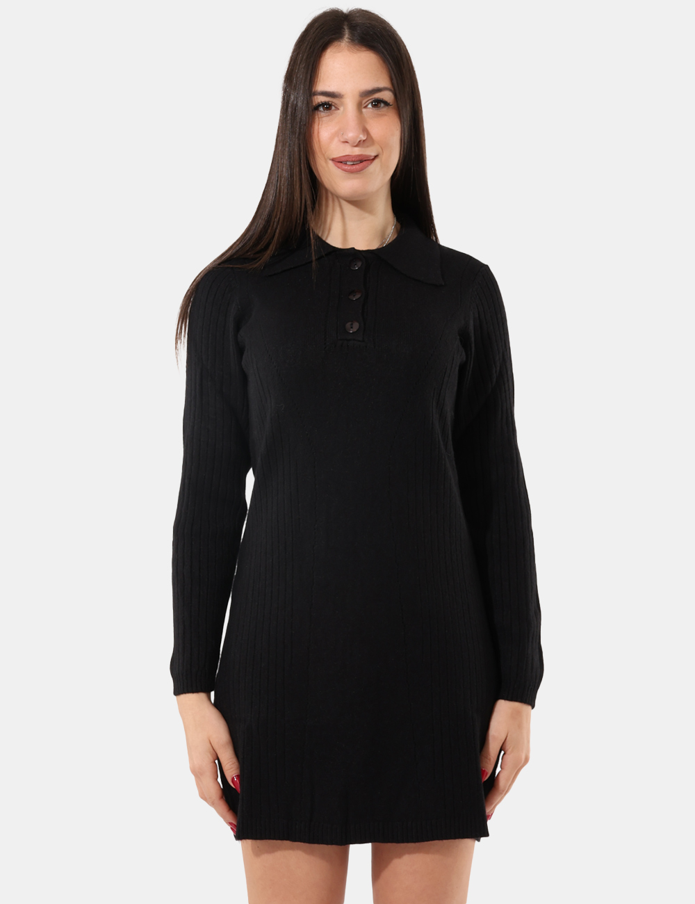 S65YBEX23633-SA_NERO_AI25_6 Abito in maglia Sandro Ferrone Nero - Maxi pull, morbido con bottoni e colletto.Cod. art. S65YBEX23633 SAVi ricordiamo che t