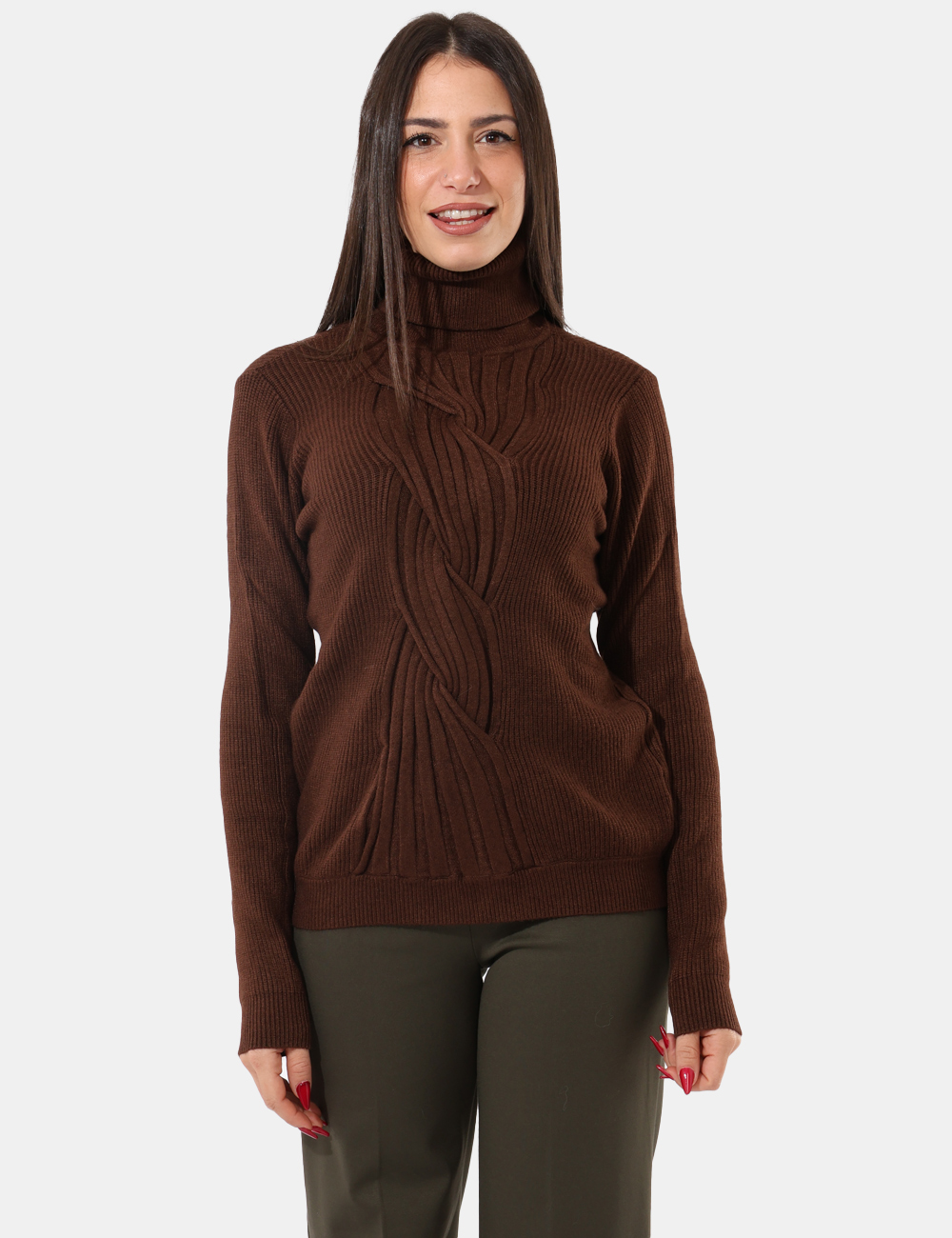 S65YBEX8681-SA_MORO_AI25_5 Maglione Sandro Ferrone Marrone - Maglia a collo alto con treccia sul davanti.Cod. art. S65YBEX8681 SAVi ricordiamo che tutt