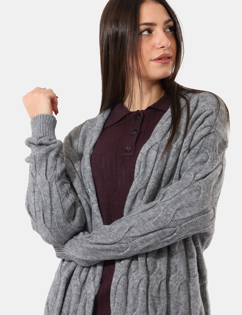 S65YBEYT12398-SA_GRIGIO_AI25_4 Cardigan Sandro Ferrone Grigio - Morbido cardigan a trecce, senza bottoni adatto per completare i tuoi look piu casual.Cod.