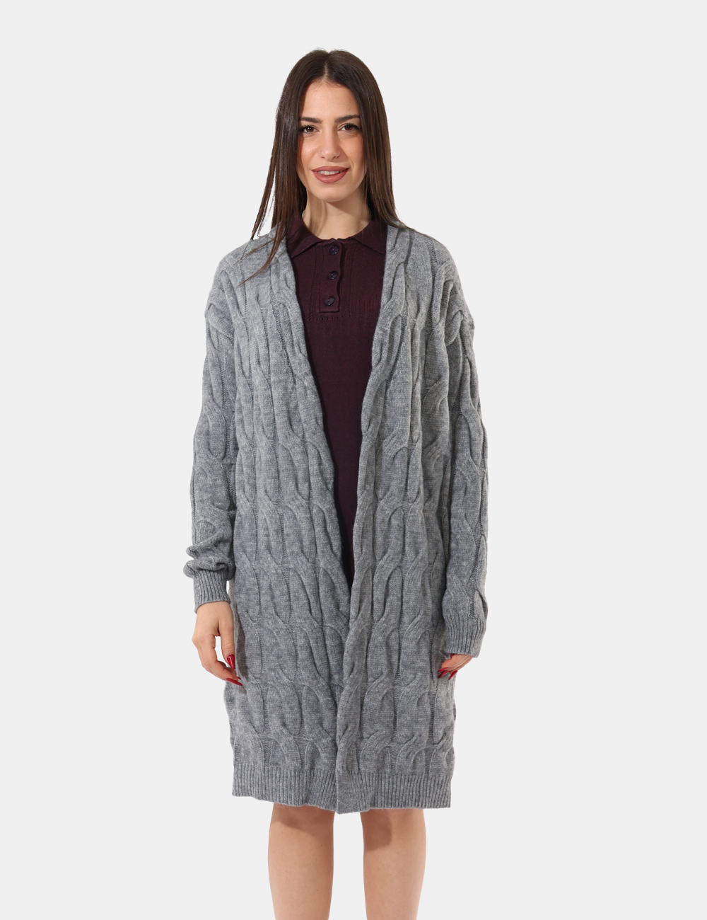 S65YBEYT12398-SA_GRIGIO_AI25_6 Cardigan Sandro Ferrone Grigio - Morbido cardigan a trecce, senza bottoni adatto per completare i tuoi look piu casual.Cod.