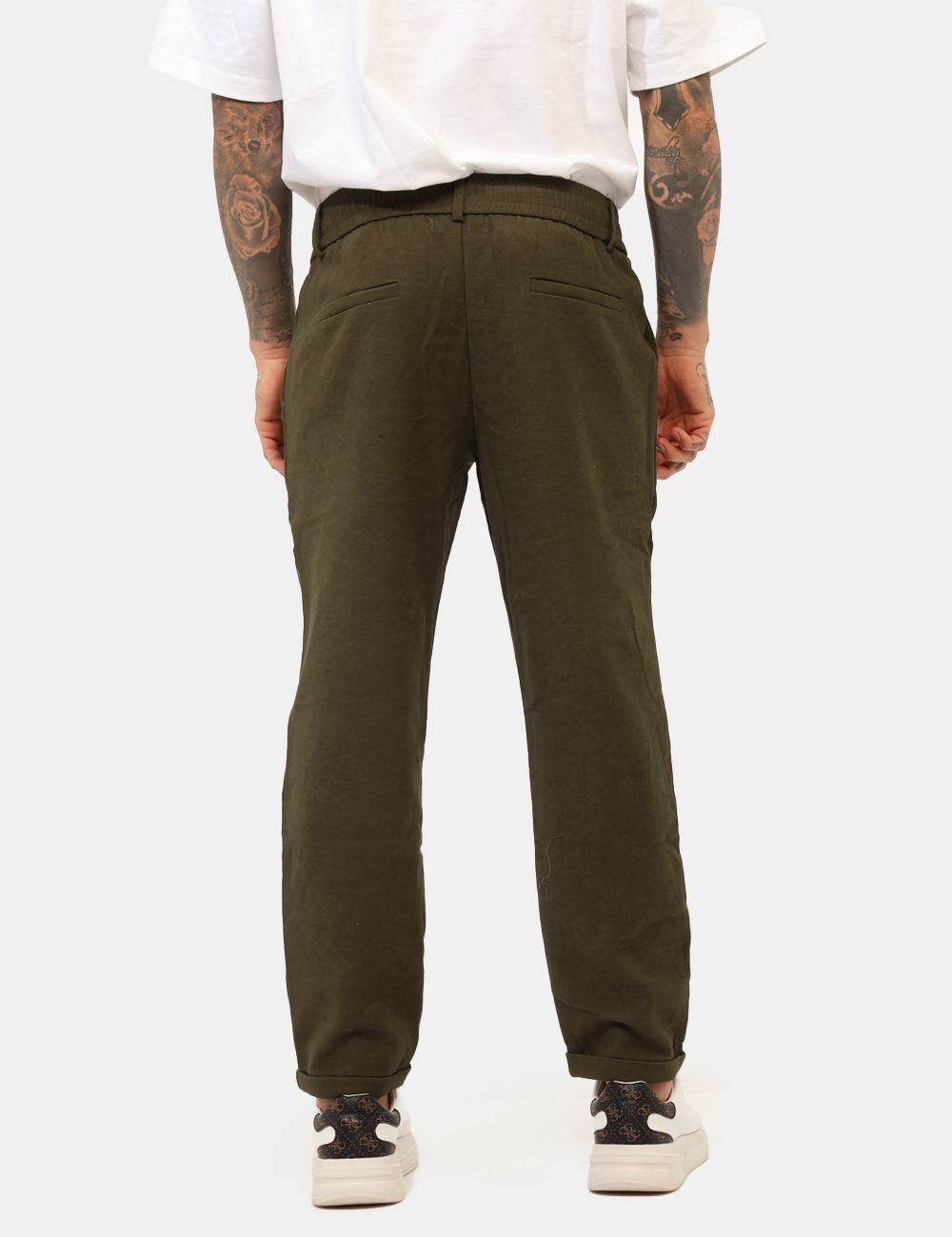 T4I0593M-OA_VERDE_AI25_2 Pantaloni Goha Verde - Pantaloni raffinati, in total verde con tasche a taglio trasversale e tasche fake sul retro. La vesti