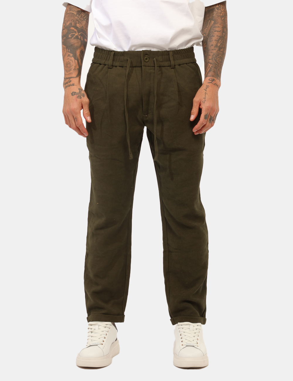 T4I0593M-OA_VERDE_AI25_5 Pantaloni Goha Verde - Pantaloni raffinati, in total verde con tasche a taglio trasversale e tasche fake sul retro. La vesti