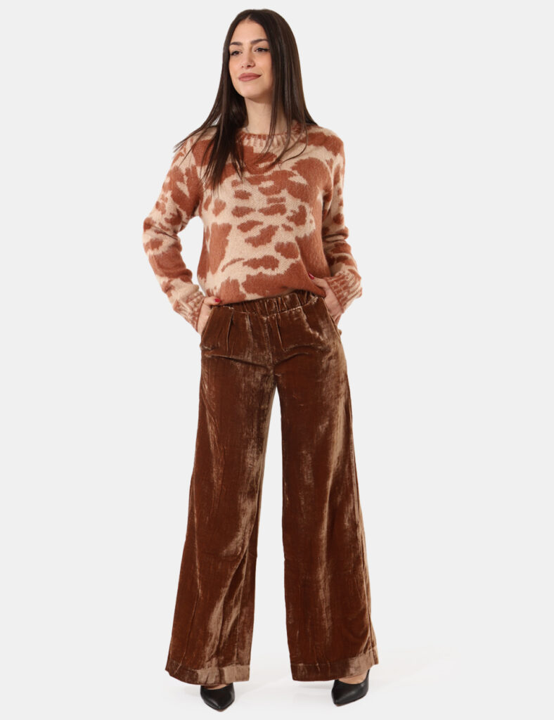 Pantaloni Ottod'Ame Marrone - Pantalone morbido, largo con elastico in vita adatto ad ogni occasione.Cod. art. TP9405 SAVi r