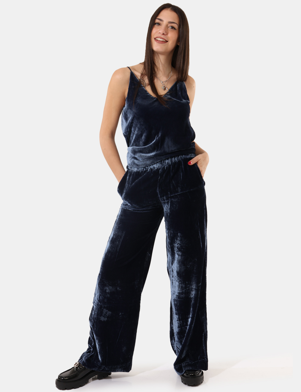 TP9405-SA_NIGHT_AI25_1 Pantalone Ottod'Ame Blu - Pantalone morbido, largo con elastico in vita adatto ad ogni occasione.Cod. art. TP9405 SAVi ricor