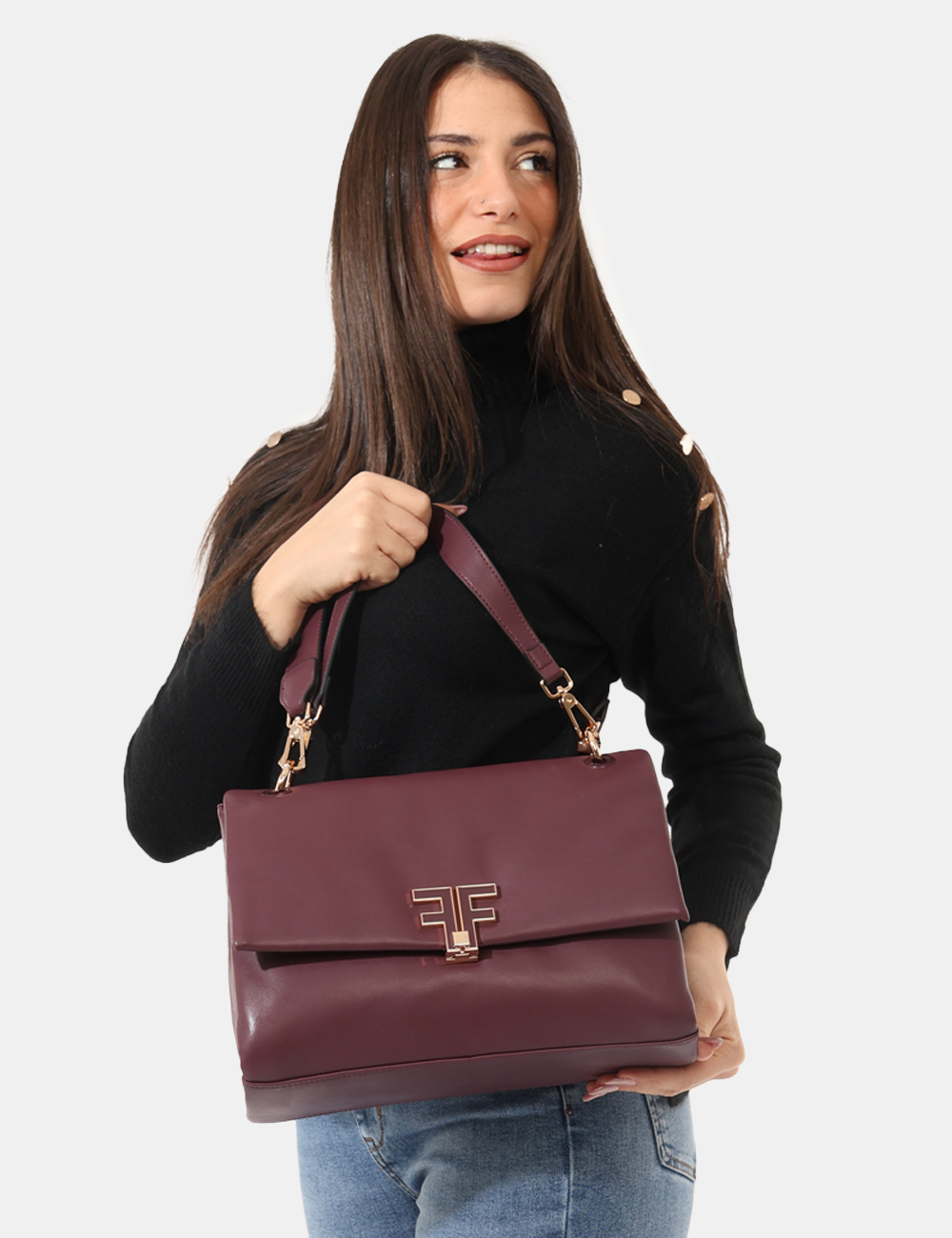 FA24WB3001P44101-SA_BORDEAUX_AI25_1 Borsa Fracomina Bordeaux - Borsa a tracolla con fibia dorata.Cod. art. FA24WB3001P44101 SAVi ricordiamo che tutti i nostri a