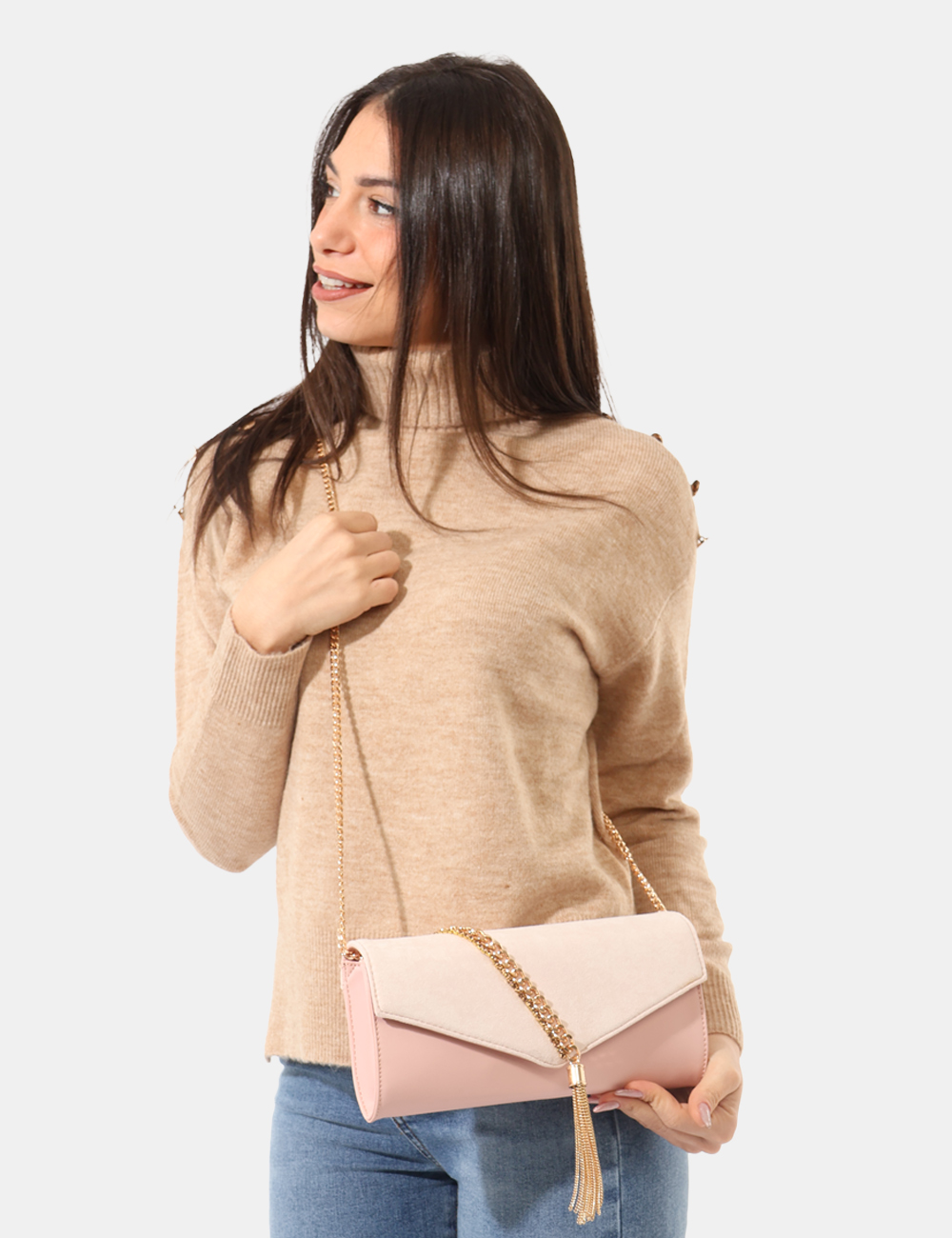 FQ24WB6002P41001-SA_PINK_AI25_1 Borsa Fracomina Rosa - Borsa a tracolla con catena dorata e nappa metallica.Cod. art. FQ24WB6002P41001 SAVi ricordiamo che t