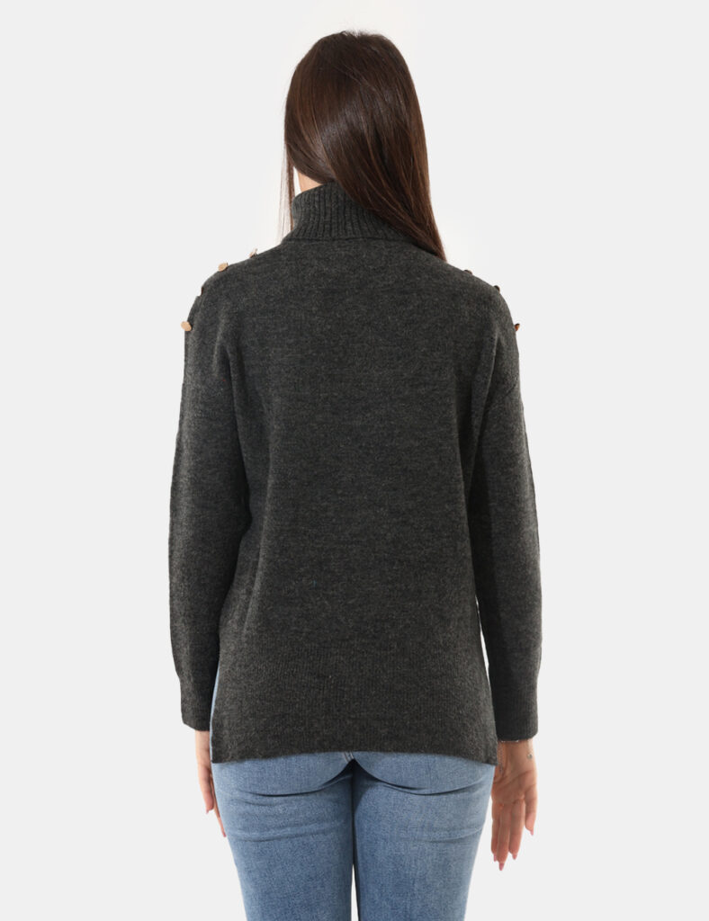 Maglione Rue De Clerie Grigio - Maglione a collo alto, in misto lana, total grigio antracite, con spacchetti laterali e bott