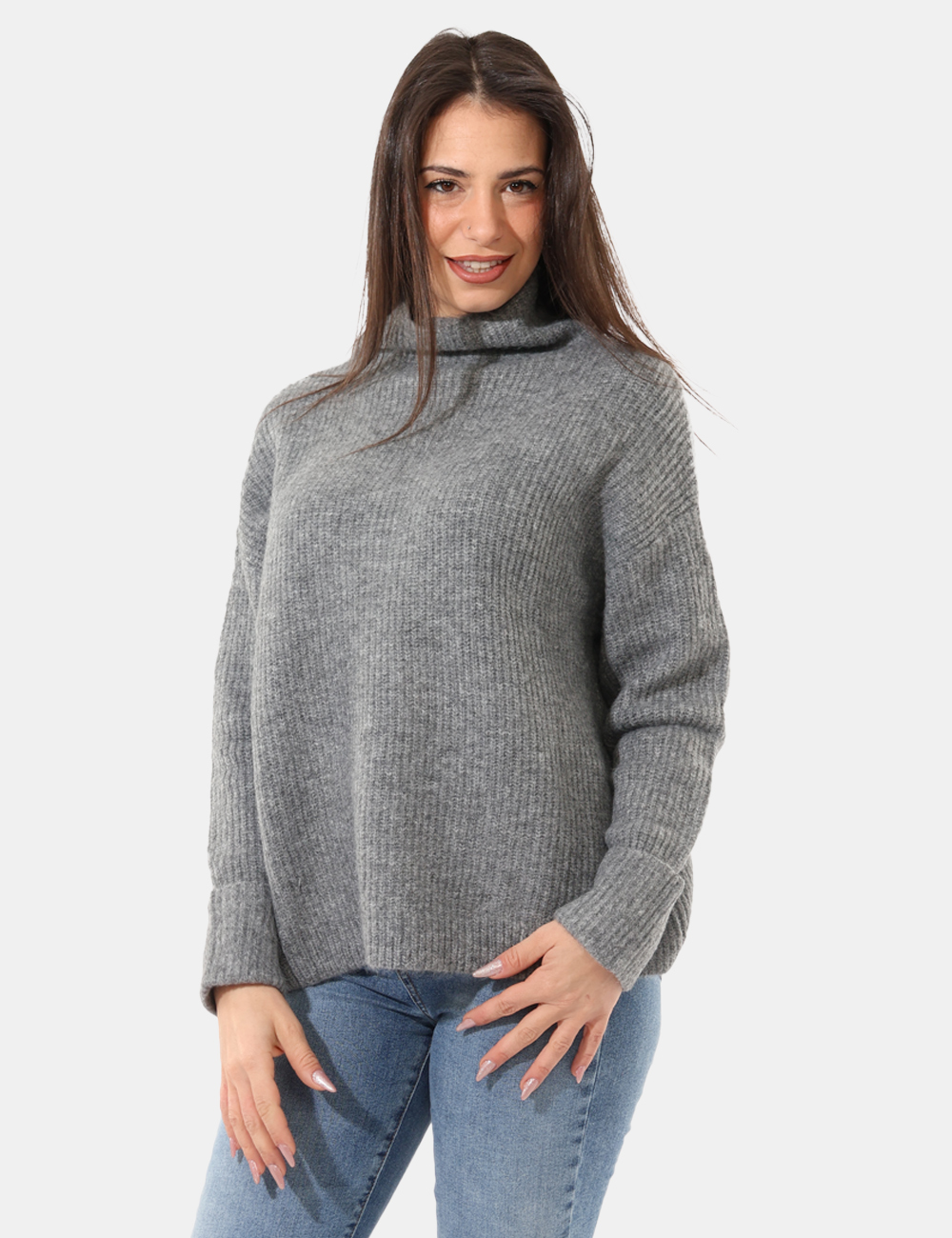 NA637-SA_GRIGIO-MEDIO_AI25_1 Maglione Rue De Clerie Grigio - Maglione a collo alto, in misto lana, total grigio chiaro. La vestibilità è morbida e regola