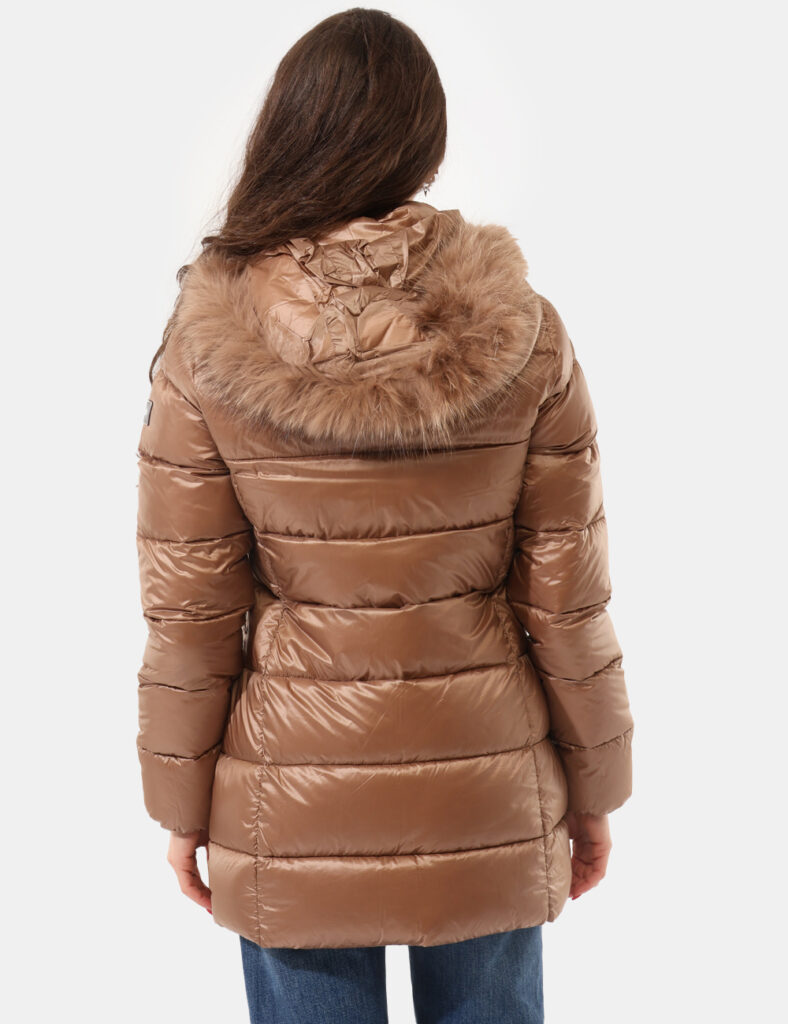 Abbigliamento donna scontato - Piumino Yes Zee Marrone con cappuccio removibile