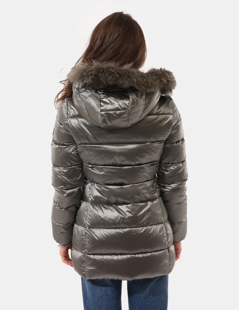 Abbigliamento donna scontato - Piumino Yes Zee Grigio con cappuccio removibile