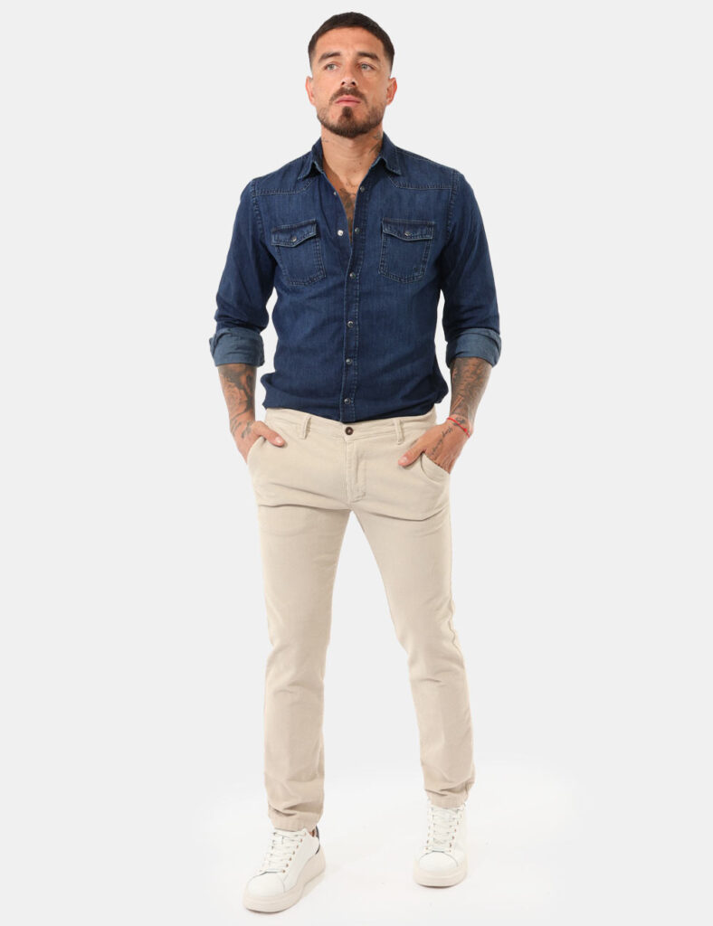 pantaloni in cotone da uomo scontati - Pantaloni Concept83 Beige