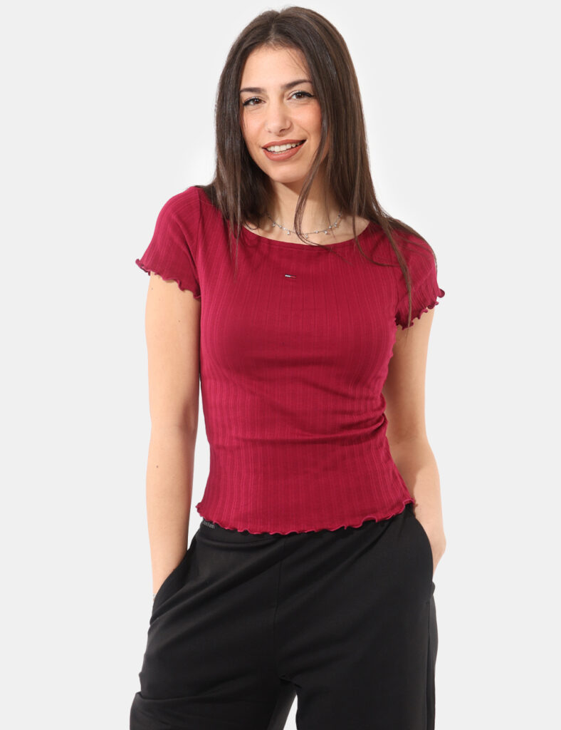 Abbigliamento donna scontato - T-shirt Tommy Hilfiger Bordeaux