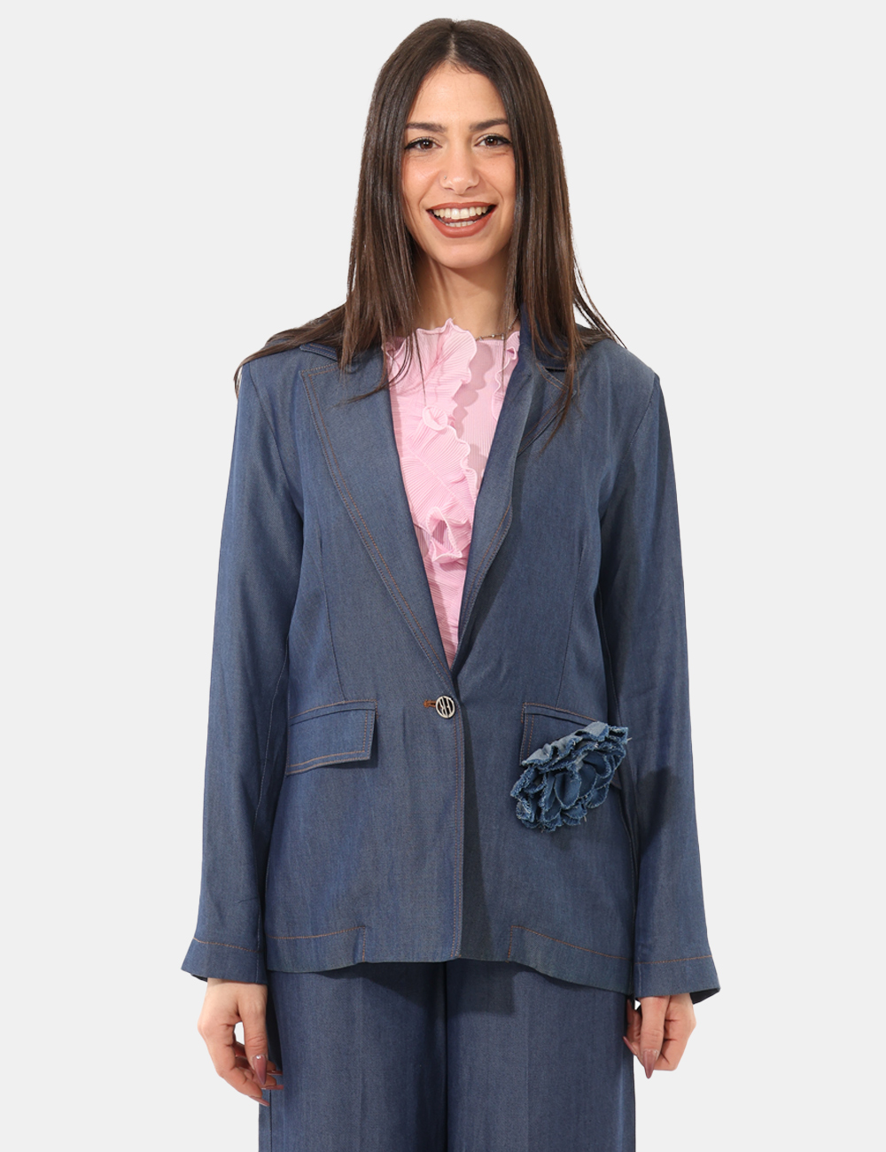 FS26SJ4001T46901-MA-CB_BLU_PE26_5 Blazer Fracomina Blu taglia S - Blazer FRACOMINA Blu da donna, un capo contemporaneo che unisce l’eleganza del taglio sartor