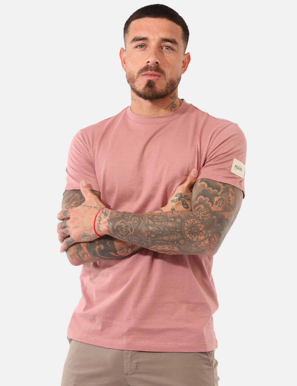 T766-SG02_ROSA-CENERE_PE26_1 T-shirt Yes Zee Rosa - T-shirt YES ZEE Rosa da uomo, un capo essenziale che unisce stile contemporaneo e comfort quotidiano.