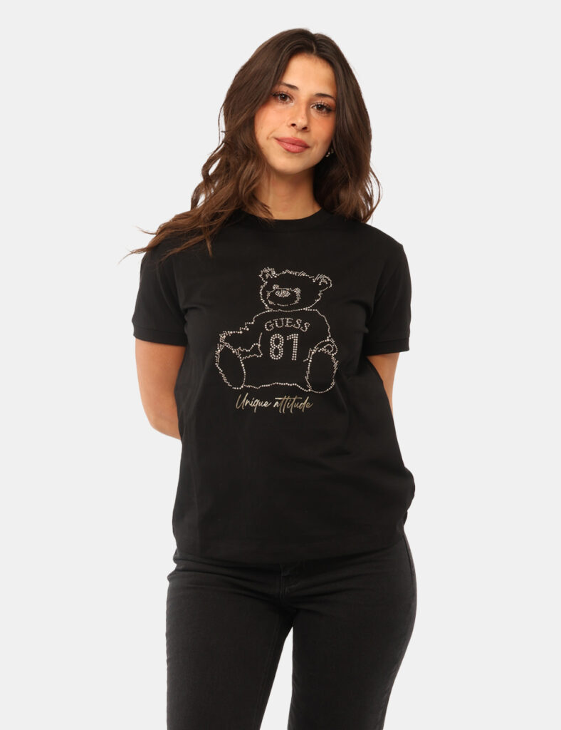T-shirt Guess Nero - T-shirt GUESS Nera da donna Essenziale ma con un tocco luminoso, la T-shirt GUESS Nera è il capo perfet