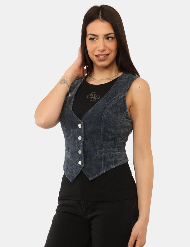 Gilet Guess Blu - Gilet GUESS Blu da donna Il Gilet GUESS Blu è il capo perfetto per aggiungere un tocco deciso e contempora