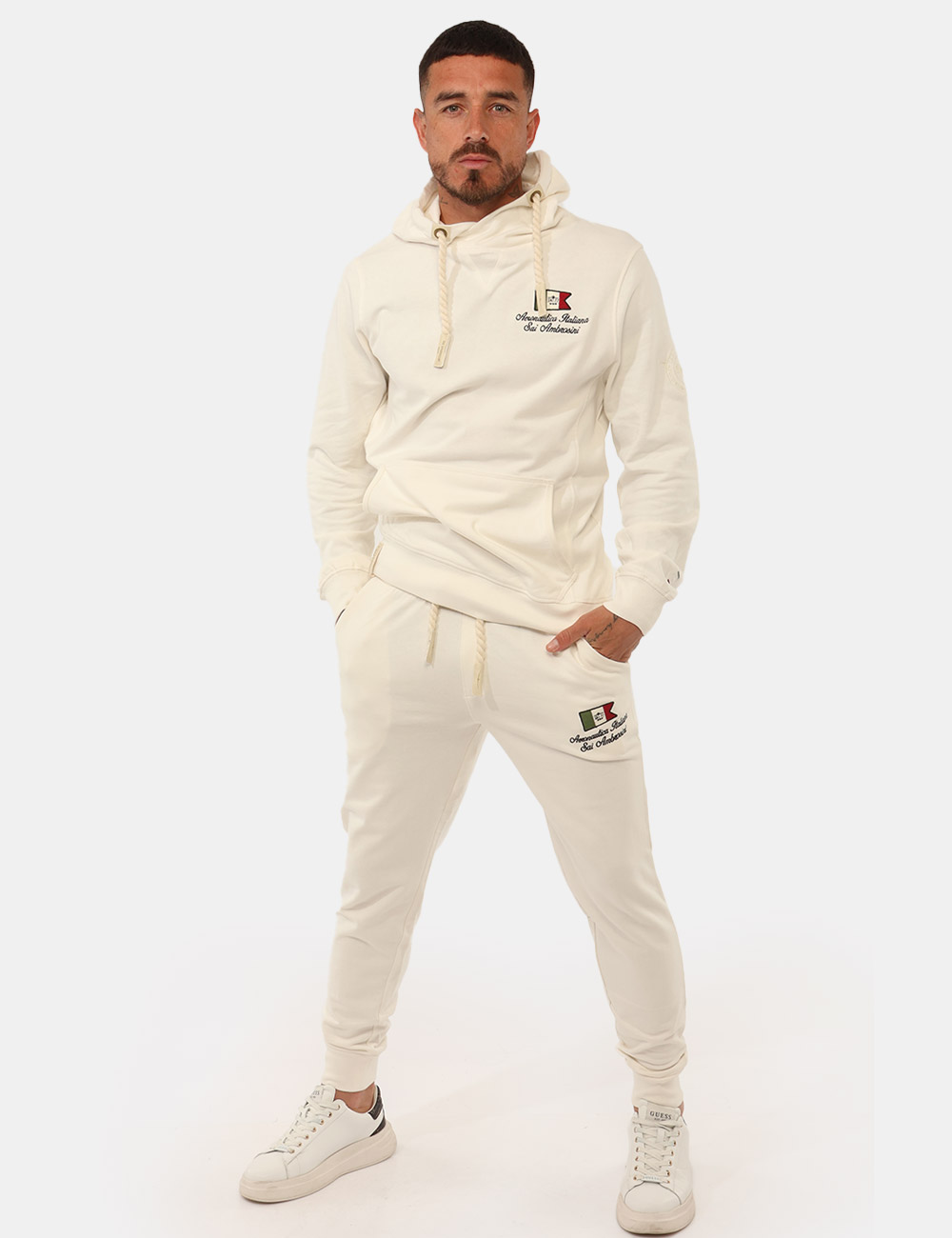 ARE6PT031094-U-SB_PANNA_PE26_1 Pantaloni della tuta Aeronautica Italiana Bianchi - Pantaloni della tuta AERONAUTICA ITALIANA Bianchi da uomo I pantaloni de