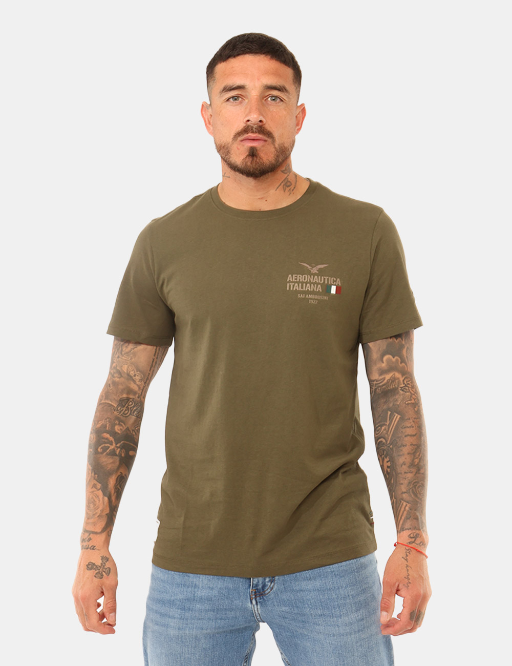 ARE6TS035797U-SB_ARMY_PE26_1 T-shirt Aeronautica Italiana Verde militare - T-shirt AERONAUTICA ITALIANA Verde militare da uomo La T-shirt AERONAUTICA ITA