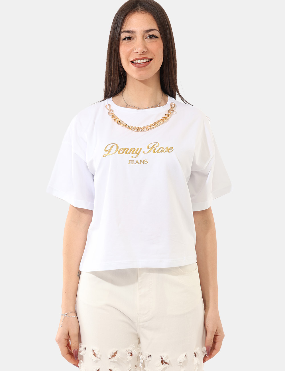 C611ND-64007-MA-CB_BIANCO_PE26_5 T-shirt Denny Rose Bianca tg. S - T-shirt DENNY ROSE Bianca da donna La T-shirt DENNY ROSE Bianca è il capo essenziale che n