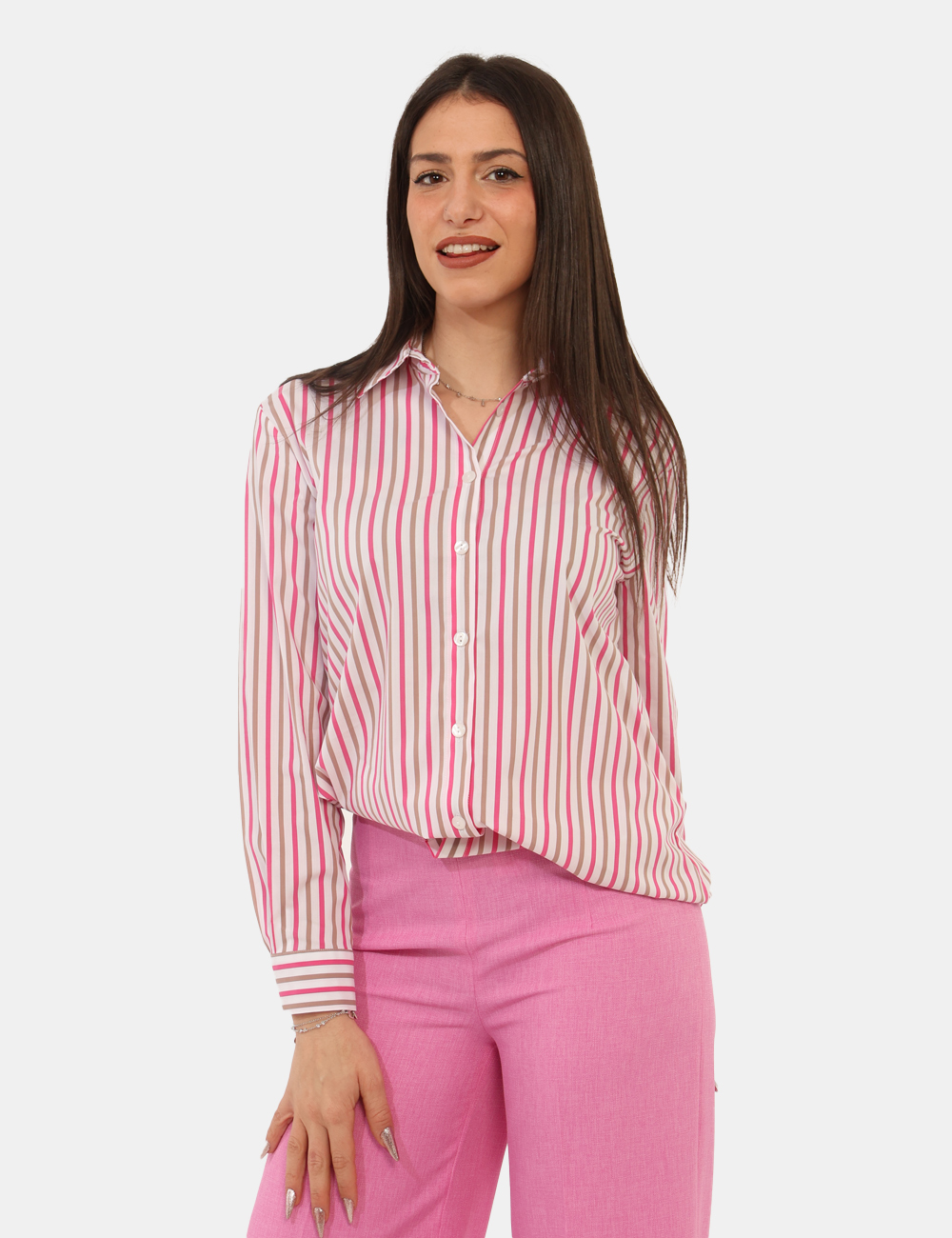 CAD01SP26-TCP216-SPLEND-1-OB_FUXIA-CACAO_PE26_1 Camicia Materica Bianca - Camicia MATERICA Bianca La Camicia MATERICA Bianca è la scelta ideale per chi desidera un capo lum