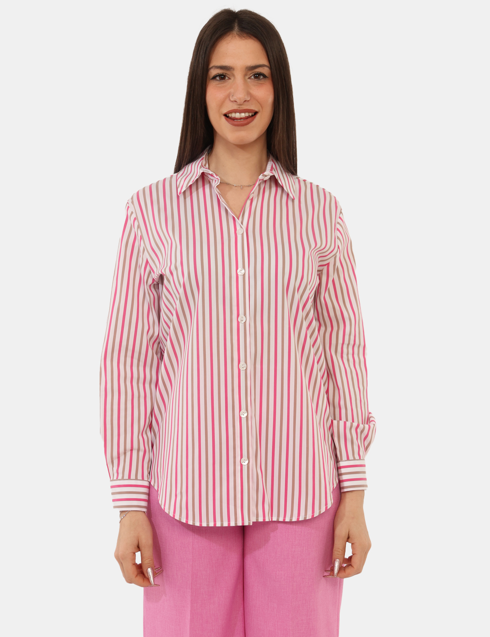 CAD01SP26-TCP216-SPLEND-1-OB_FUXIA-CACAO_PE26_5 Camicia Materica Bianca - Camicia MATERICA Bianca La Camicia MATERICA Bianca è la scelta ideale per chi desidera un capo lum
