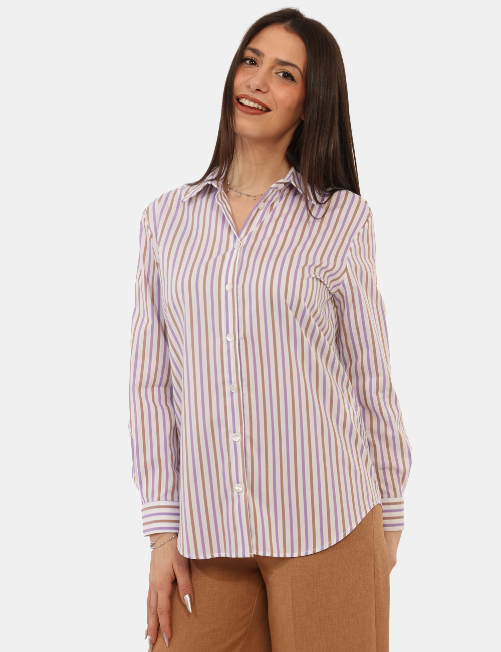 CAD01SP26-TCP216-SPLEND-1-OB_LILLA-CACAO_PE26_1 Camicia Materica Bianca - Camicia MATERICA Bianca La Camicia MATERICA Bianca interpreta con eleganza il guardaroba femminile