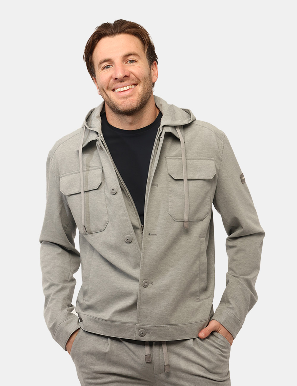 J510-KU00_GRIGIO-MELANGE_PE26_1 Felpa Yes Zee Grigia - Felpa YES ZEE Grigia da uomo La Felpa YES ZEE Grigia è il capo ideale per chi cerca uno stile dinamic