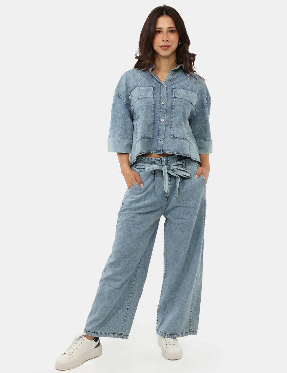Desigual Denim_Mickey H Pantaloni Casual Donna – Vestibilità Normale – Vita Regolare Con Nastro – Motivo Tropicale Foglie