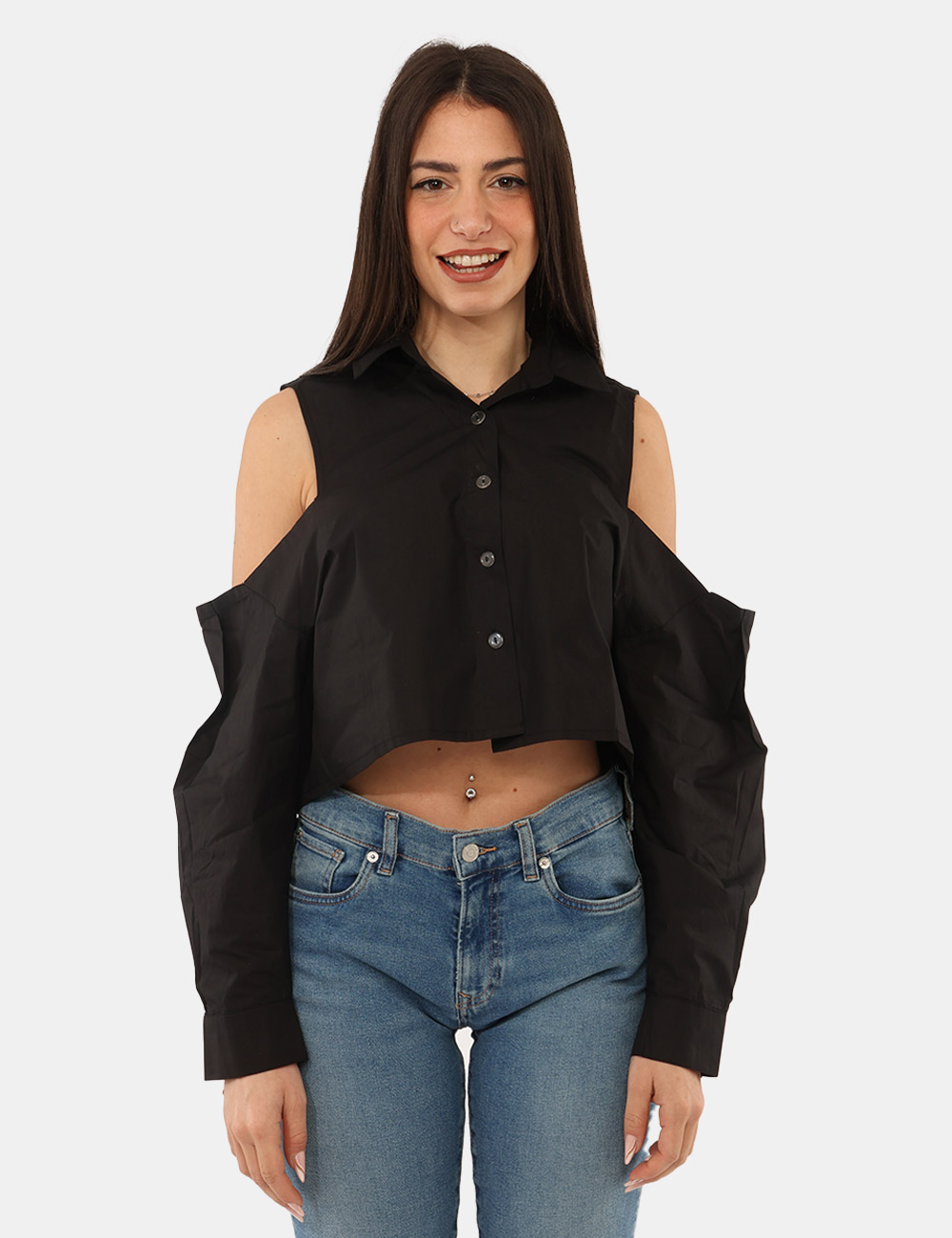 VS25-17256-SB_BLACK_PE26_5 Camicia Via Delle Rose Nera - La Camicia VIA DELLE ROSE Nera è il capo ideale per chi desidera un look femminile, elegante e