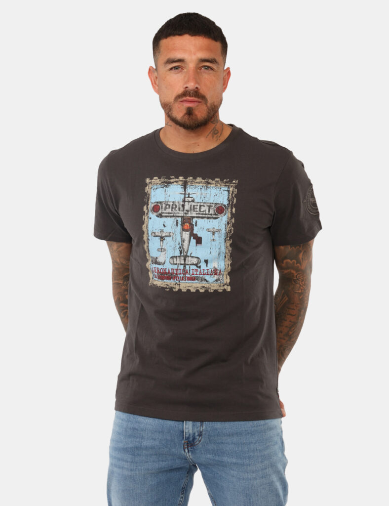 abbigliamento uomo sportivo comodo - T-shirt Aeronautica Italiana Grigia