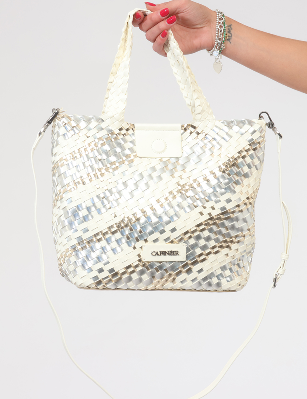 C3MG1022-OB_ARGENTO-BIANCO_PE26_5 Borsa Cafe`Noir Bianca - Borsa CAFeNOIR Bianca da donna Luminosa, raffinata e perfetta per la stagione più calda, la Borsa