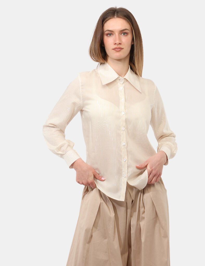 Camicia bluse elegante da donna scontata - Camicia Materica Beige