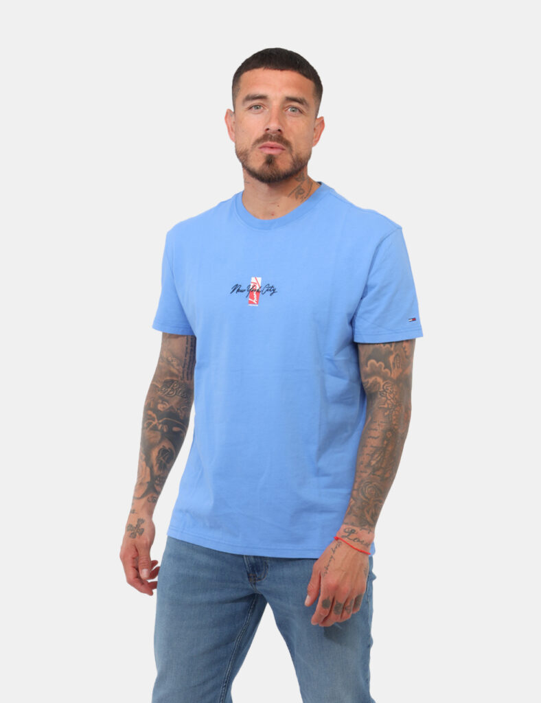 t-shirt in cotone uomo scontata - T-shirt Tommy Hilfiger Azzurra