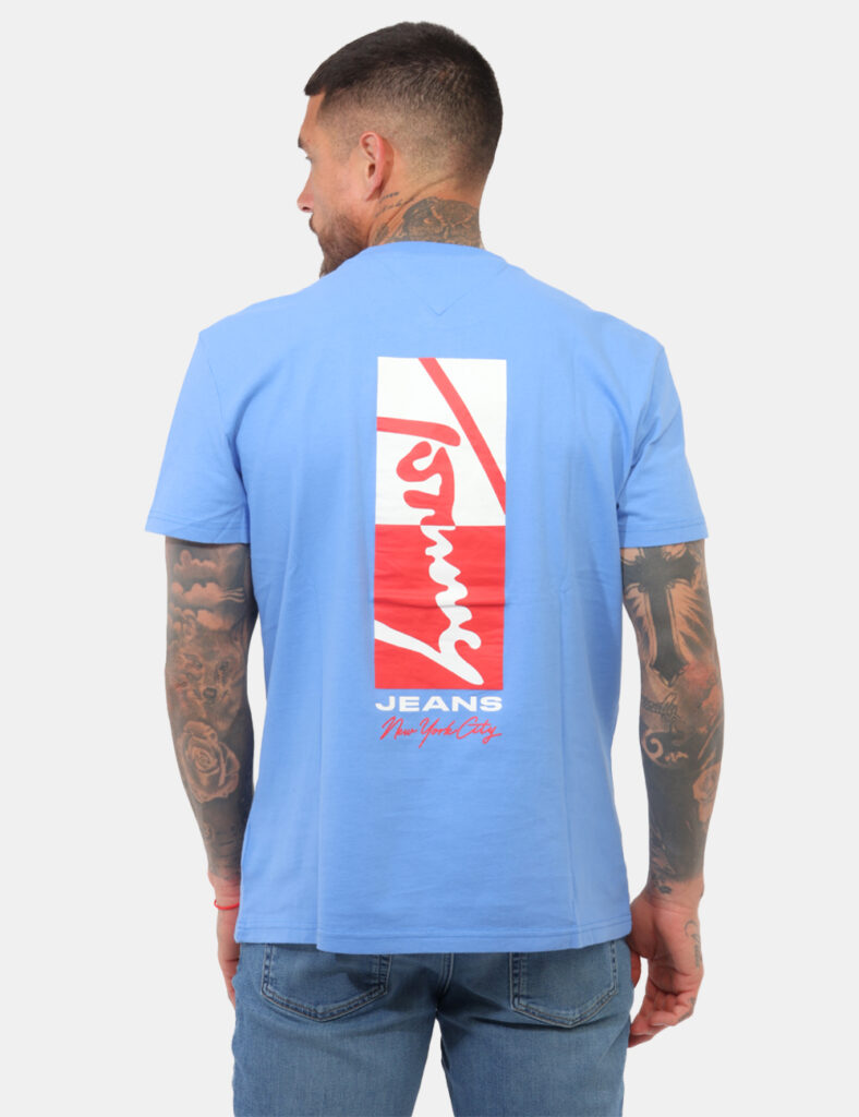 t-shirt in cotone uomo scontata - T-shirt Tommy Hilfiger Azzurra
