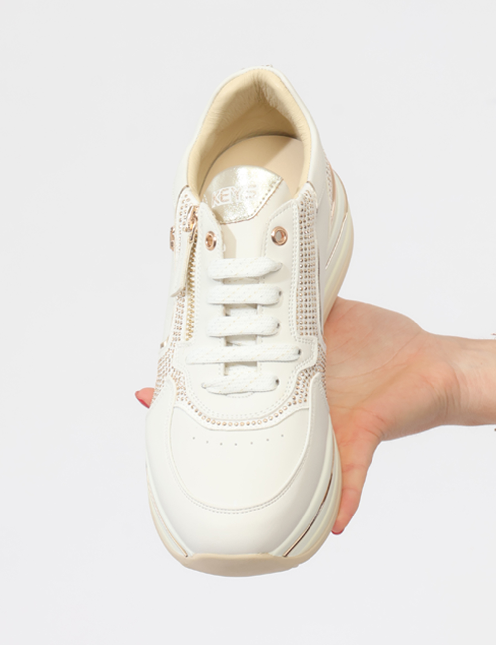 K11820-OB_OFFWHITE-GOLD_PE26_3 Sneakers Keys Bianche - Sneakers KEYS Bianche da donna Le Sneakers KEYS Bianca sono la scelta perfetta per chi cerca uno sti