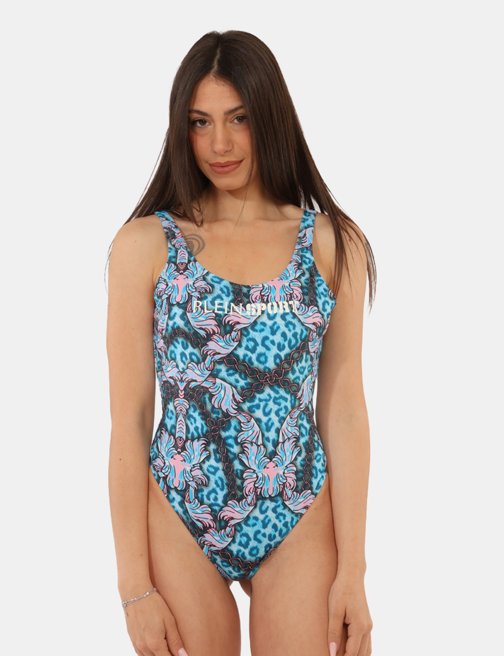 25WOP03-SB_MIDDLE-BLUE_PE26_1 Costume intero Plein Sport Fantasia - Costume intero PLEIN SPORT in fantasia da donna Originale, dinamico e perfetto per dis