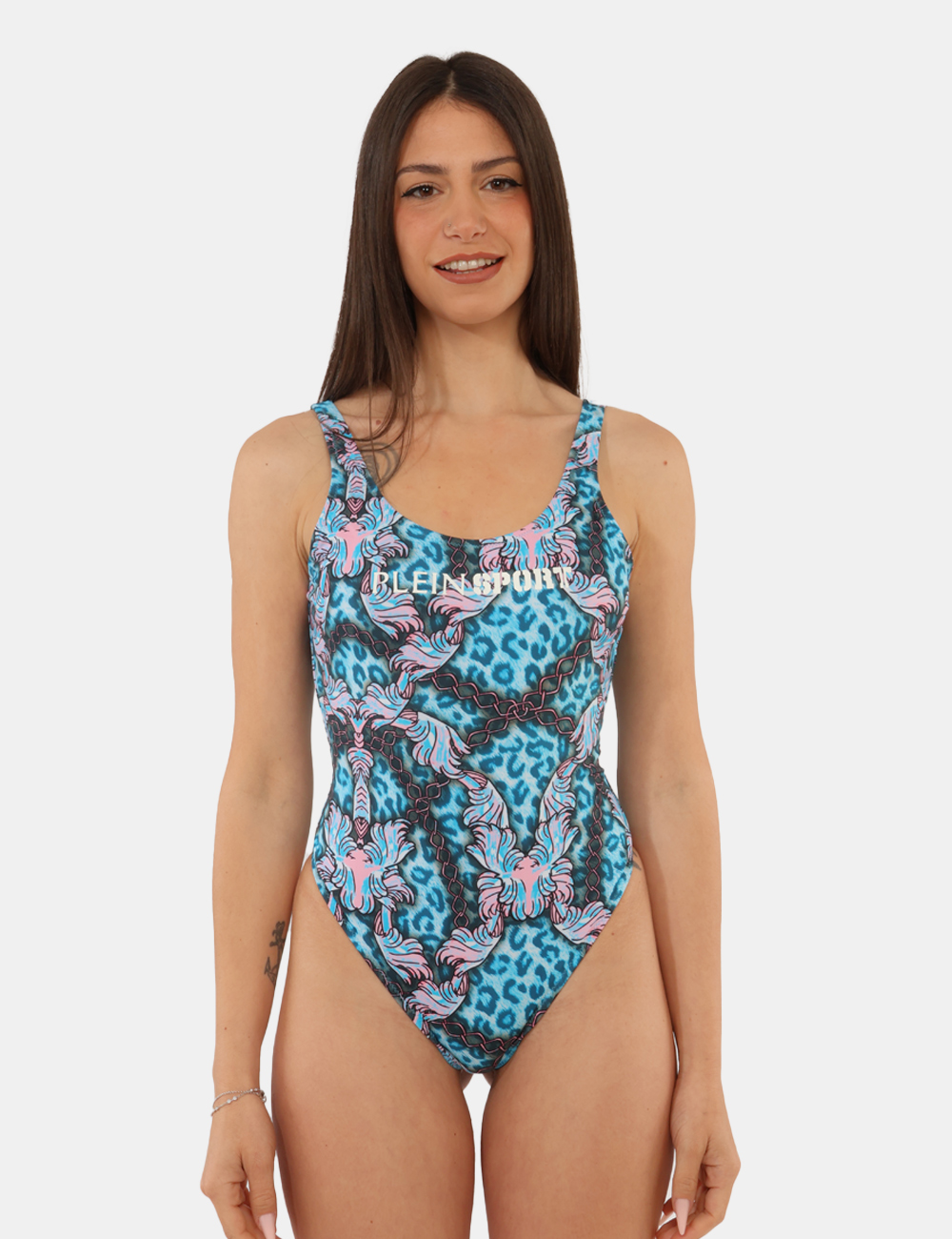 25WOP03-SB_MIDDLE-BLUE_PE26_4 Costume intero Plein Sport Fantasia - Costume intero PLEIN SPORT in fantasia da donna Originale, dinamico e perfetto per dis