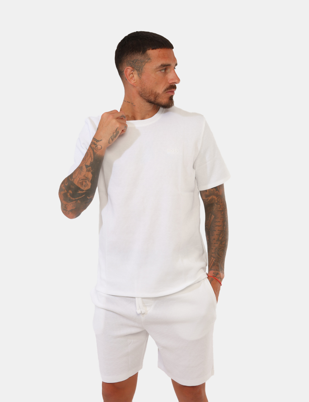 50535891-WAFFLE-T-SHIRT-OB_WHITE_PE26_1 T-shirt Boss Bianca - T-shirt BOSS Bianca da uomo Essenziale, moderna e perfetta per la stagione più calda: la T-shirt BOSS