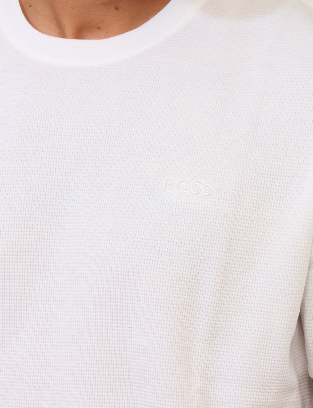 50535891-WAFFLE-T-SHIRT-OB_WHITE_PE26_4 T-shirt Boss Bianca - T-shirt BOSS Bianca da uomo Essenziale, moderna e perfetta per la stagione più calda: la T-shirt BOSS