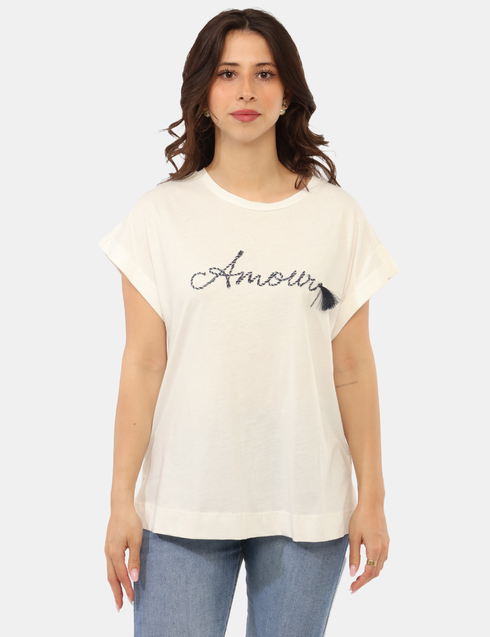 L7XBEMARZIALE-SB_PANNABLU_PE26_5 T-shirt Sandro Ferrone Bianca - T-shirt SANDRO FERRONE Bianca da donna Casual, fresca e versatile, questa T-shirt SANDRO FER
