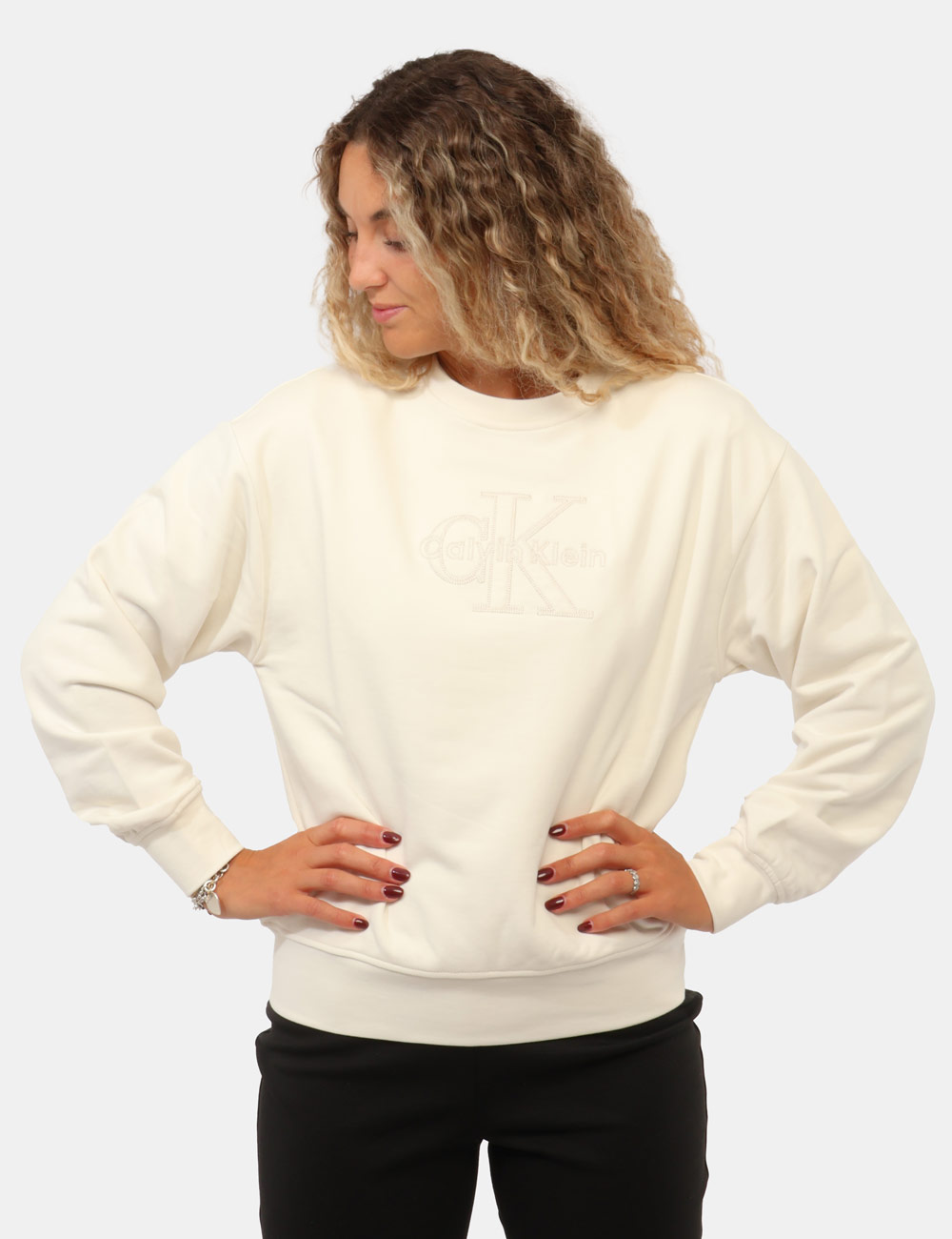 LV047G820G_YAS_AI26_1 Felpa Calvin Klein Bianca - Felpa CALVIN KLEIN Bianca da donna La Felpa CALVIN KLEIN Bianca è il capo ideale per chi ama uno