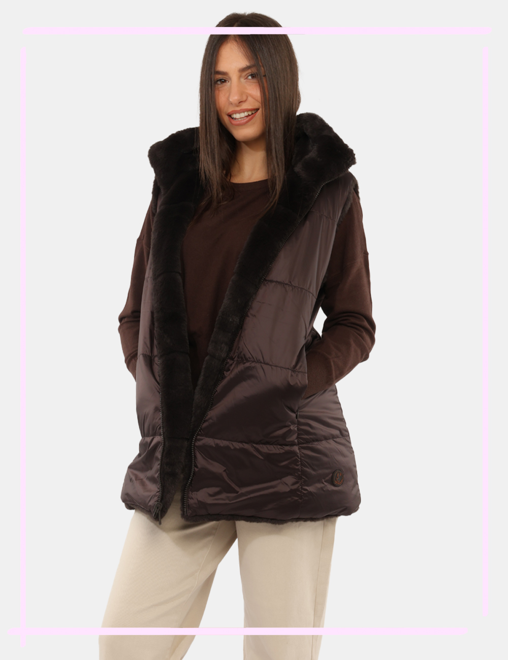 D82493WFURY23-BI-CC_MARRONE_AI26_1 Gilet Save The Duck Marrone tg.S - Gilet Save The Duck da donna Marrone Il Gilet SAVE THE DUCK Marrone è un capospalla versa