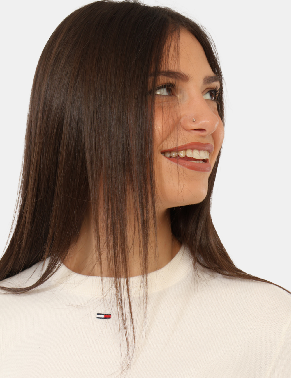 DW0DW20159_YBH_AI26_04 Maglia Tommy Hilfiger Bianca - Maglia Tommy Hilfiger Bianca da donna La Maglia TOMMY HILFIGER Bianca da donna è un capo esse