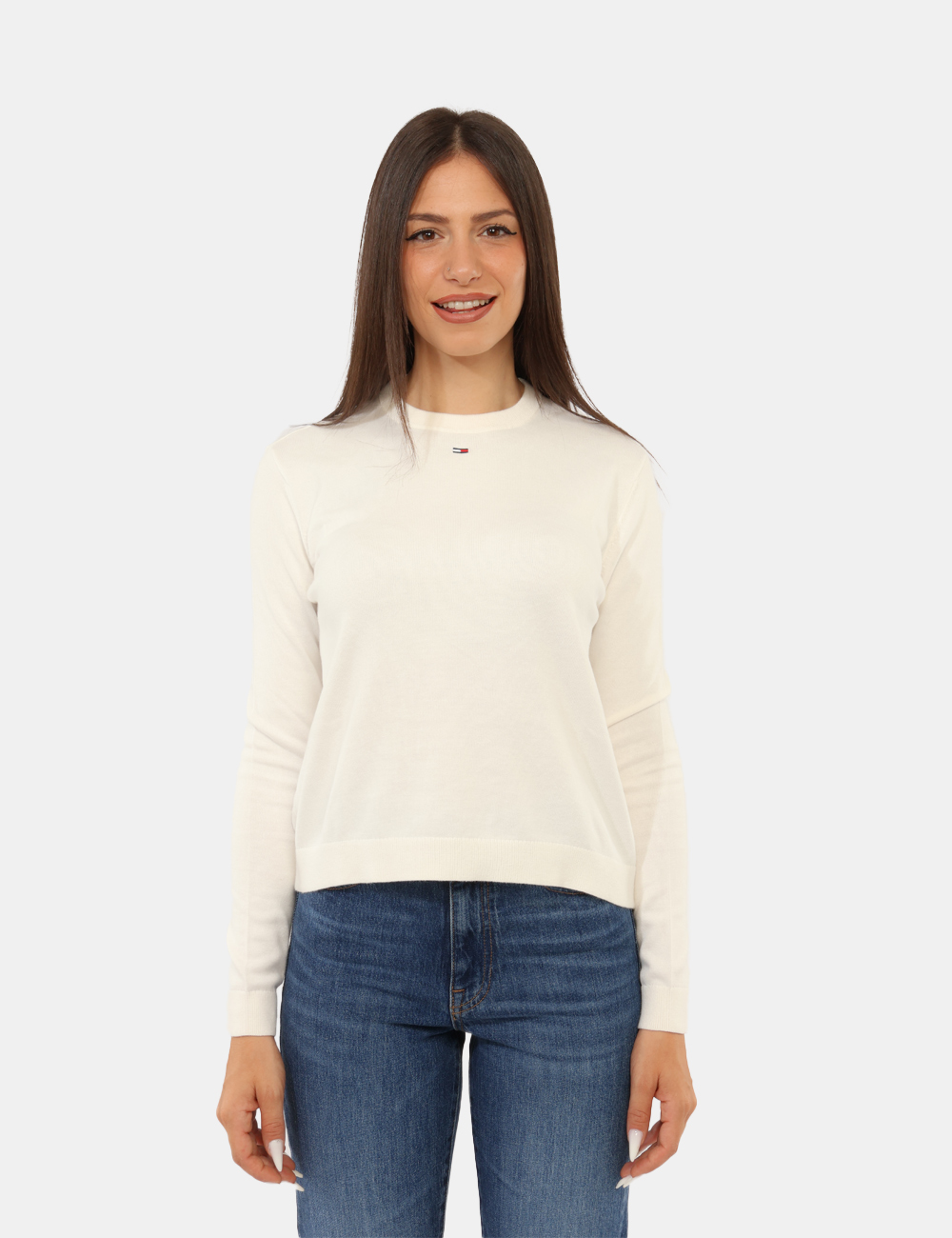 DW0DW20159_YBH_AI26_05 Maglia Tommy Hilfiger Bianca - Maglia Tommy Hilfiger Bianca da donna La Maglia TOMMY HILFIGER Bianca da donna è un capo esse
