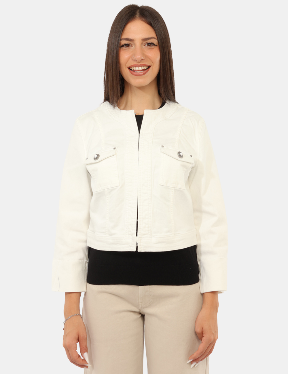 W6GN01-D0710-OB_PLAYA-BLANCA_PE26_05 Giacca Guess Bianca - Giacca Guess Bianca da donnaLa Giacca GUESS Bianca da donna è un capo femminile e raffinato, pensato p